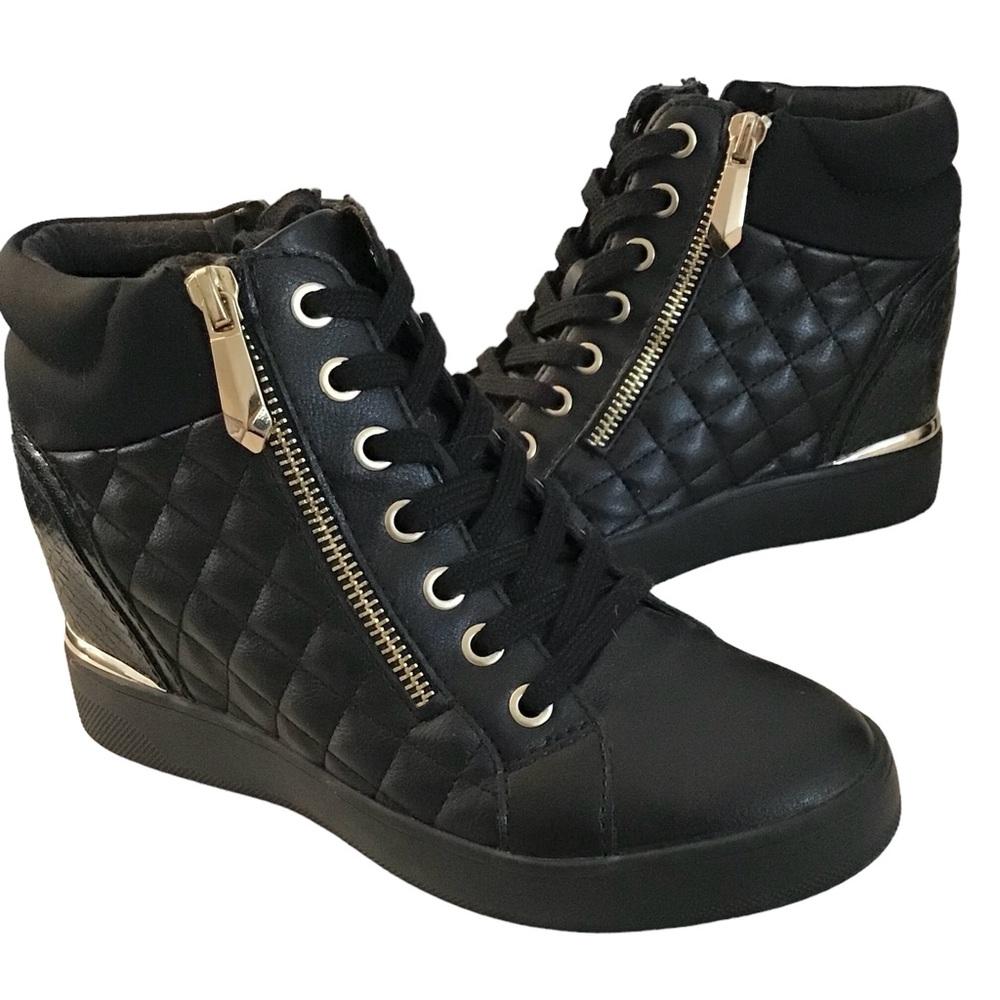 Aldo Ailannah Black Synthetic Quilted High Top Sneakers - Size 6